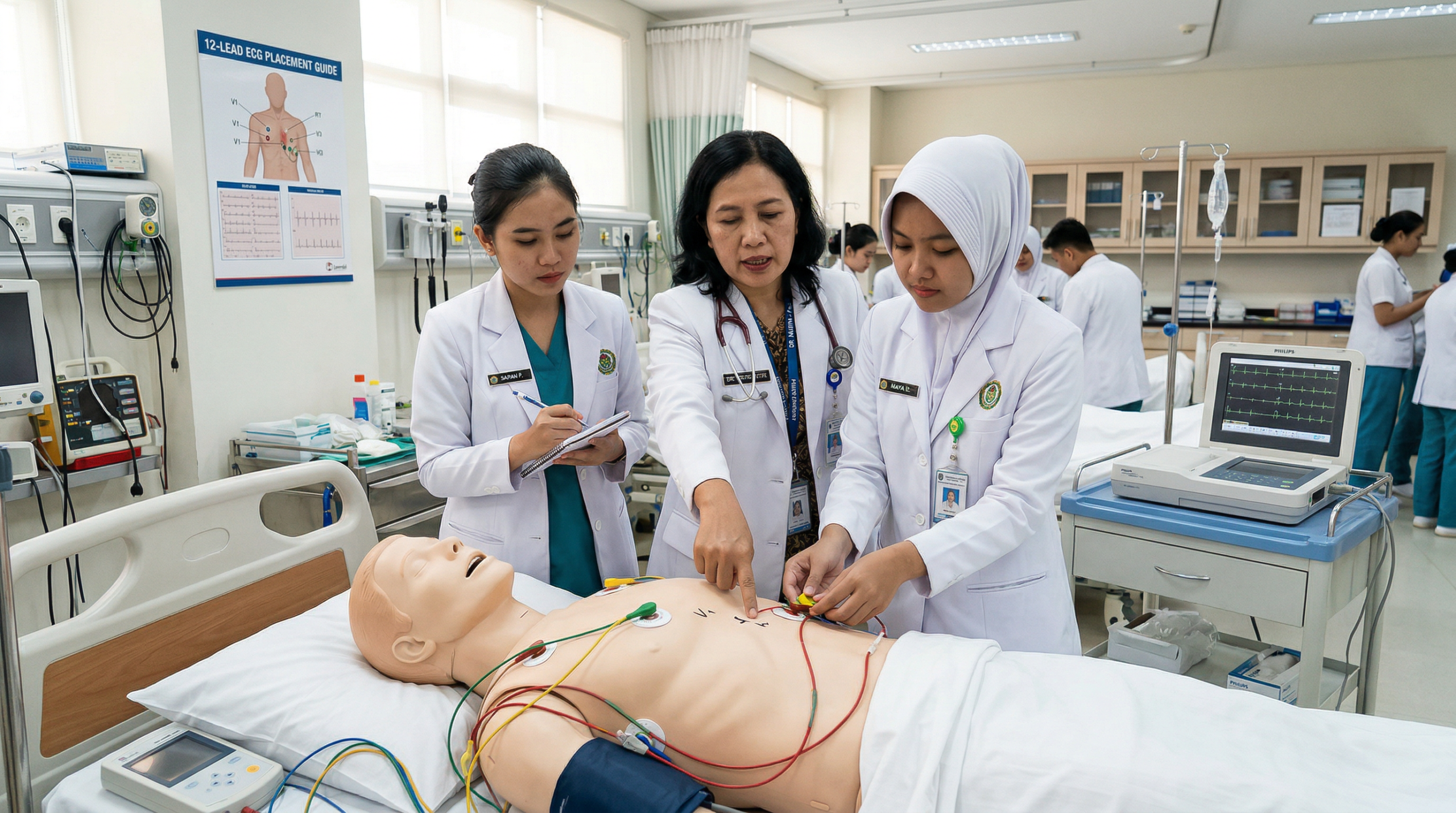 Suasana pelatihan kelas keperawatan dengan manikin ECG