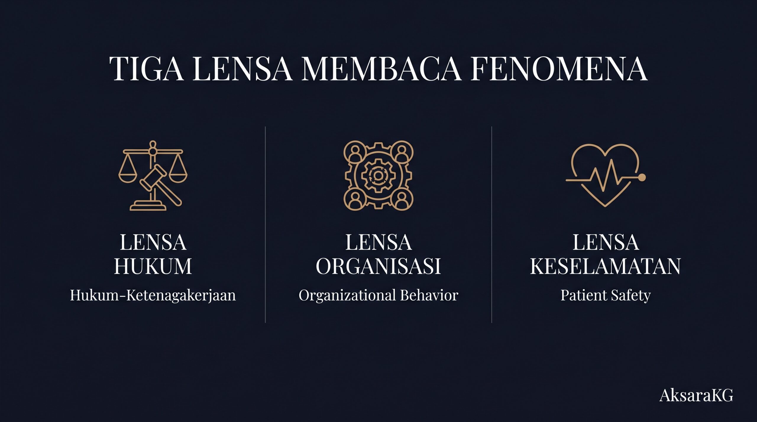 Infografik tiga lensa: hukum, organisasi, keselamatan pasien