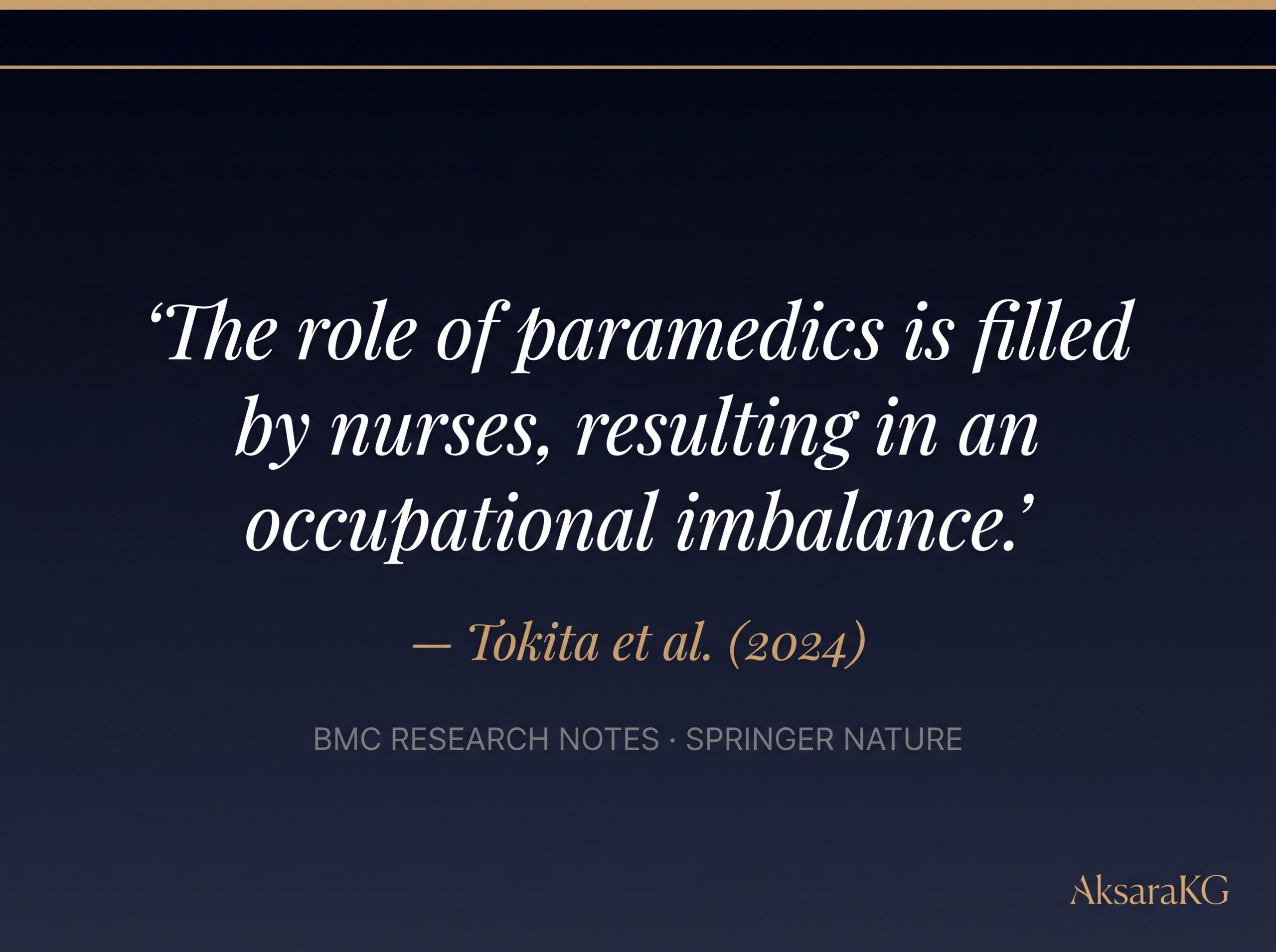 Pull quote dari Tokita et al. 2024 BMC Research Notes tentang peran paramedic yang diisi oleh perawat di Indonesia