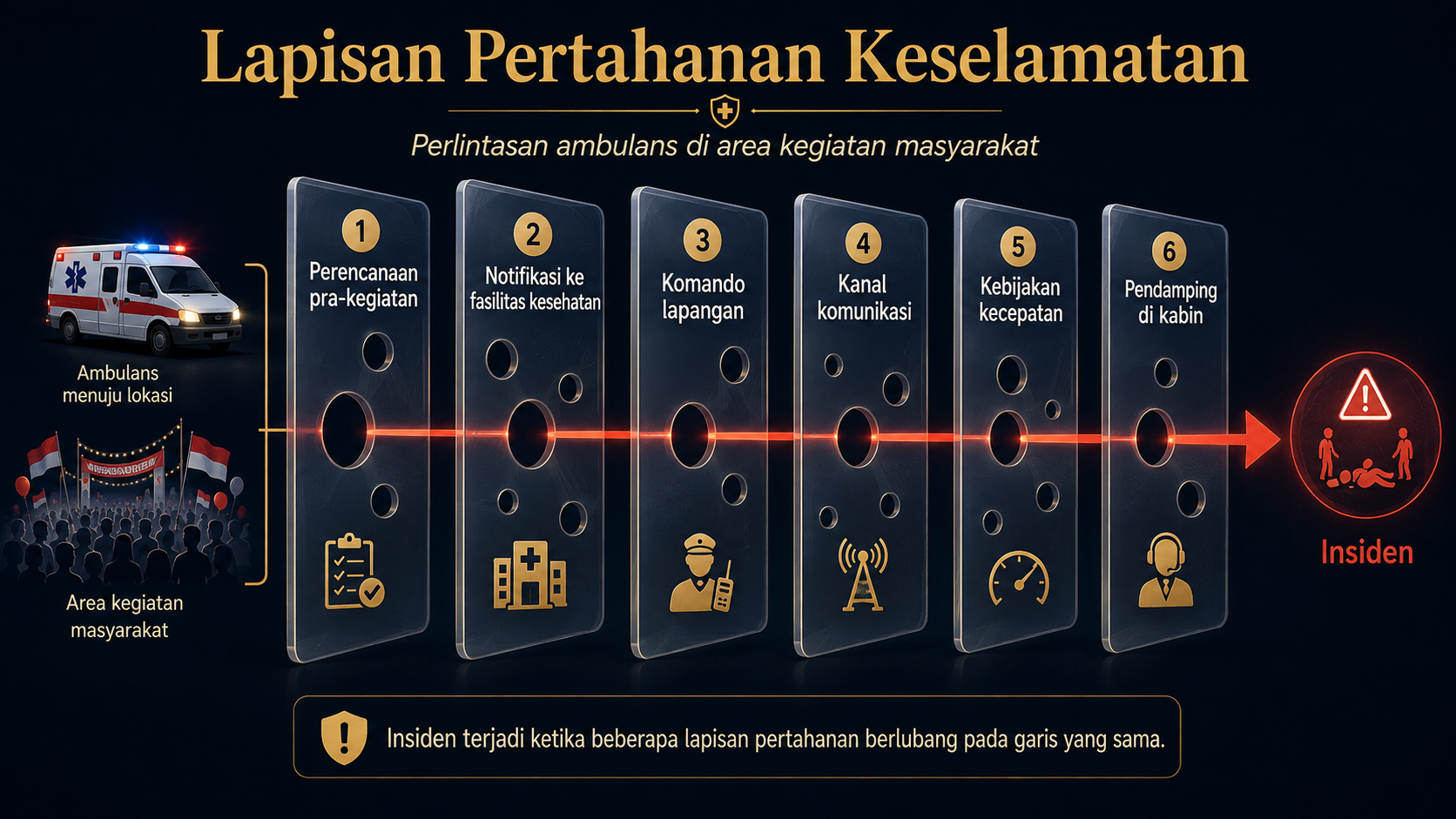 Skema lapisan pertahanan keselamatan pada perlintasan ambulans di area kegiatan masyarakat